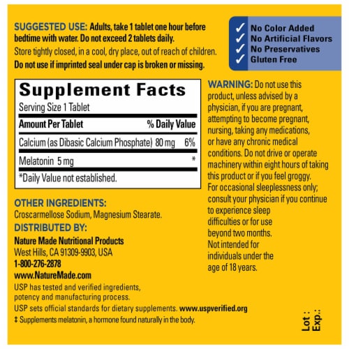 Nature Made® Melatonin Tablets 5mg Perspective: back