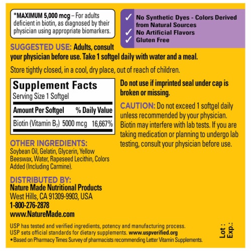 Nature Made® Maximum Strength Biotin Softgels 5000mcg Perspective: back