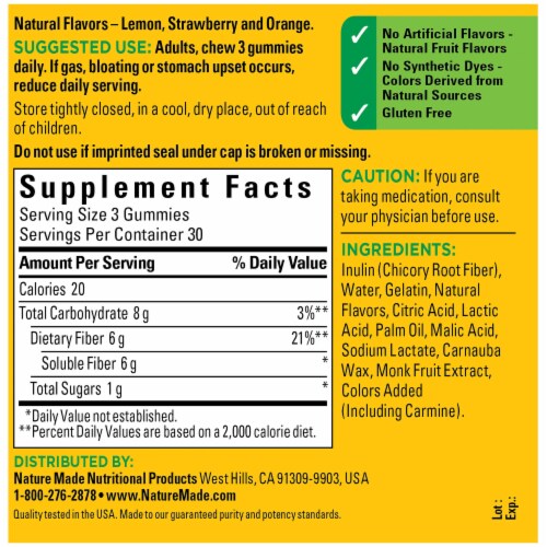 Nature Made® Assorted Fruit Flavored 6g Fiber Adult Gummies Perspective: back