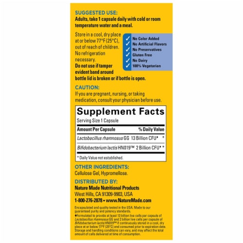 Nature Made® Advanced Dual Action Digestive Probiotic Capsules Perspective: back