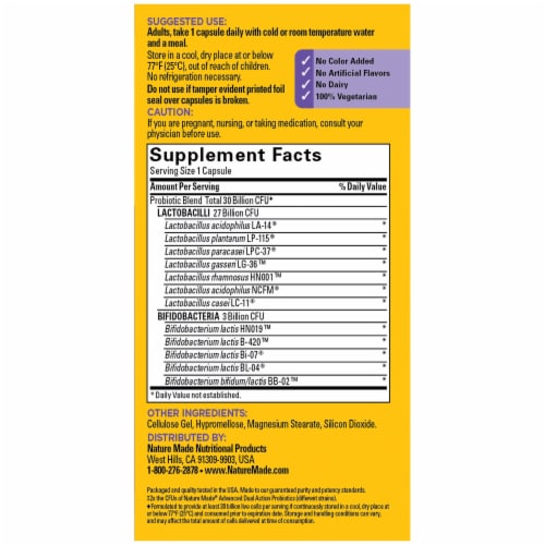 Nature Made® Ultra-Strength 12 Strain Digestive Probiotic Capsules Perspective: back