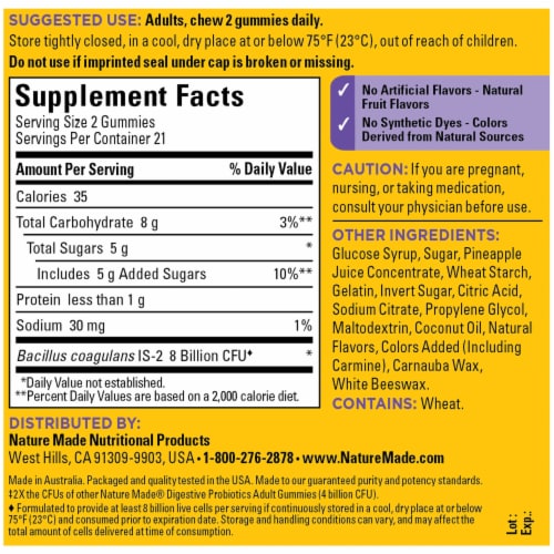 Nature Made® Digestive Probiotics Ultra-Strength Raspberry & Cherry Adult Gummies Perspective: back