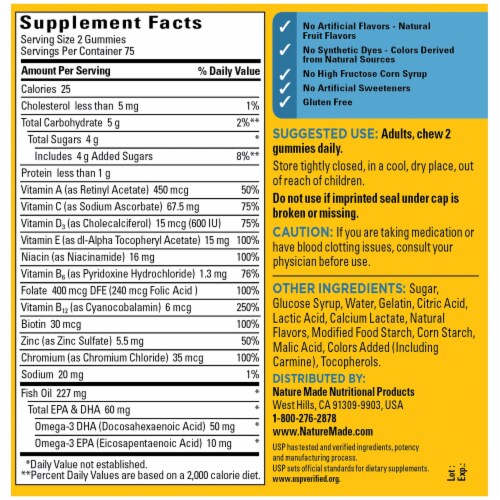Nature Made Strawberry Lemon & Orange Multi for Him Adult Gummies Perspective: back