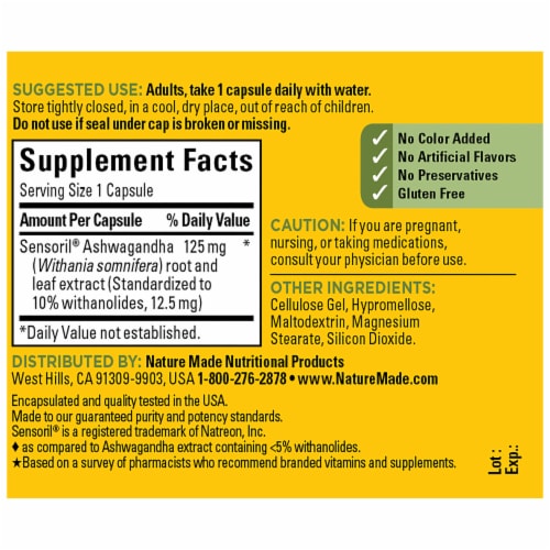 Nature Made® Ashwagandha Capsules 125mg Perspective: back