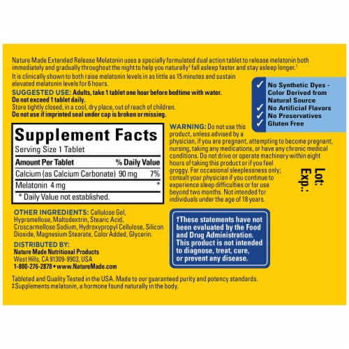 Nature Made® Extended Release Melatonin Tablets 4mg Perspective: back