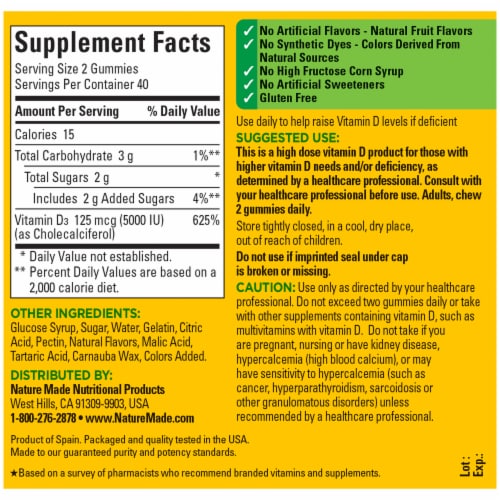 Nature Made® Extra Strength Strawberry Peach & Mango Vitamin D3 Gummies 5000IU Perspective: back