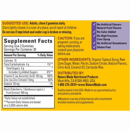 Nature Made® Raspberry Flavored Elderberry Gummies Perspective: back