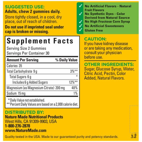 Nature Made® Mixed Berry High Absorbtion Magnesium Citrate Gummies 200mg Perspective: back