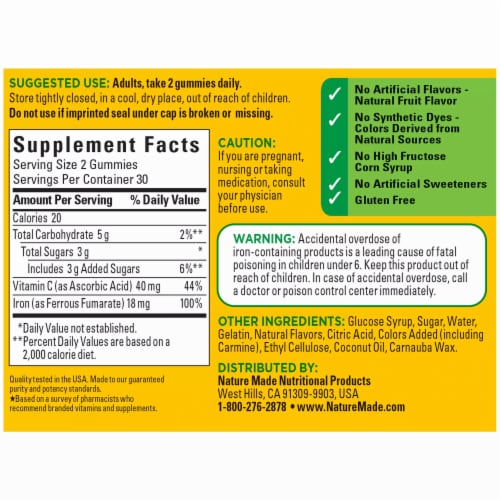 Nature Made® Iron & Vitamin C 18mg Gummies Perspective: back