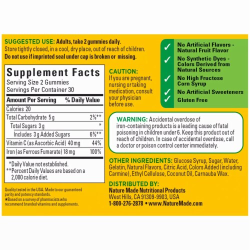 Nature Made® Iron & Vitamin C Gummies 18mg Perspective: back