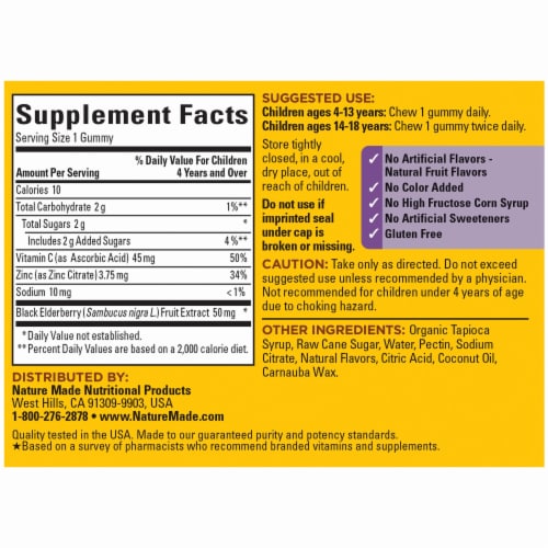 Nature Made® Kids First Elderberry Gummy Vitamins Perspective: back