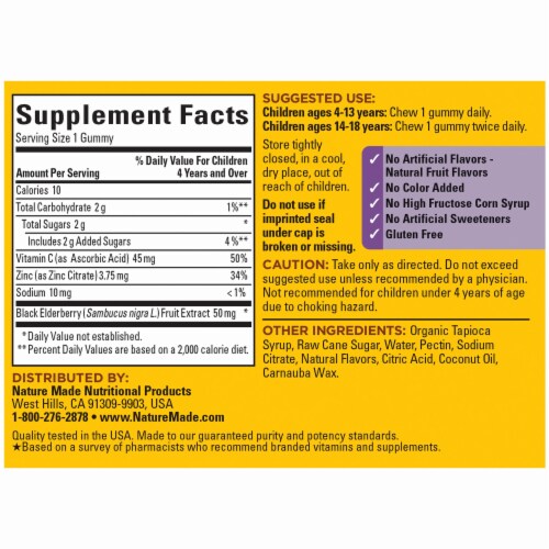 Nature Made® Kids First Elderberry Gummy Vitamins Perspective: back