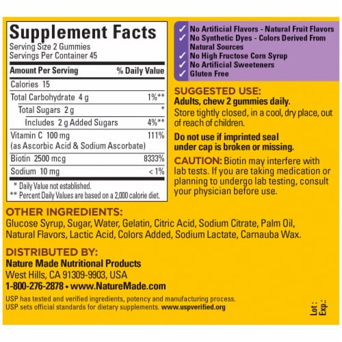 Nature Made® Hair Skin & Nails Flavored 2500mg Gummies Perspective: back