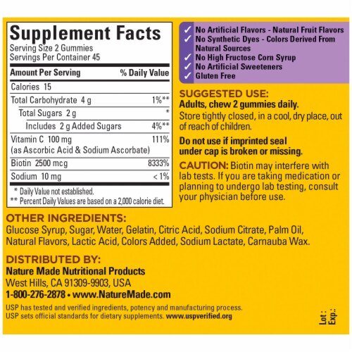 Nature Made® Hair Skin & Nails Flavored 2500mg Gummies Perspective: back