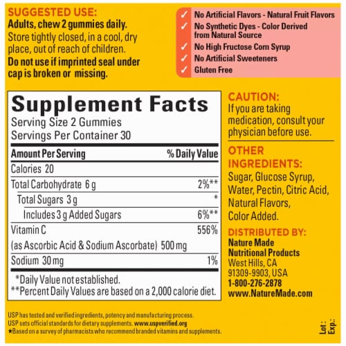 Nature Made® Extra Strength Tangerine Flavor Vitamin C Gummies 500mg Perspective: back
