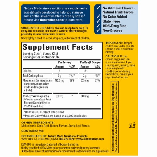 Nature Made® Calm Mind & Body™ Lemon Raspberry Ashwagandha & Magnesium Drink Mix Powder Perspective: back