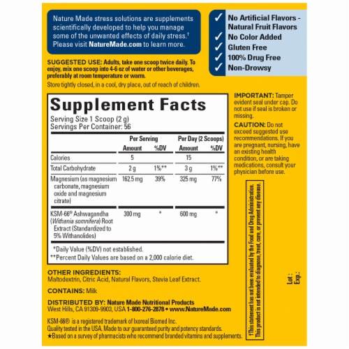 Nature Made® Calm Mind & Body™ Lemon Raspberry Ashwagandha & Magnesium Drink Mix Powder Perspective: back