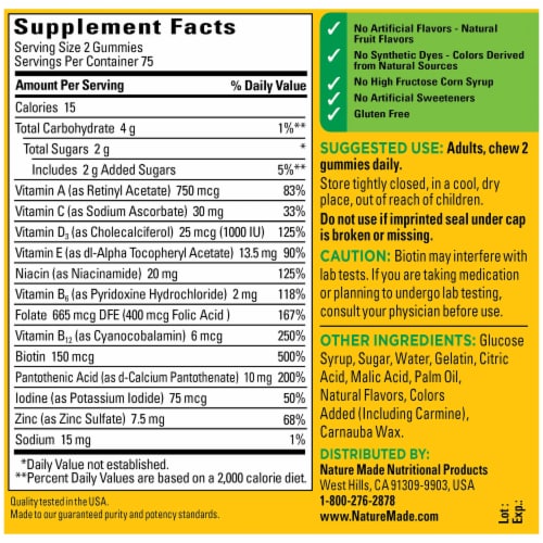 Nature Made® Orange Cherry and Mixed Berry Adult Multi-Vitamin Gummies Perspective: back