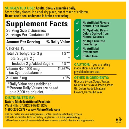 Nature Made® Energy B12 Cherry & Mixed Berry Adult Gummies 1000mcg Perspective: back