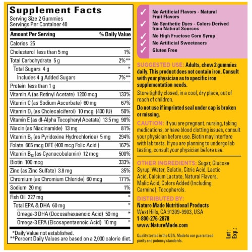 Nature Made® Multi for Her + Omega-3s Strawberry Lemon & Orange Gummies Perspective: back