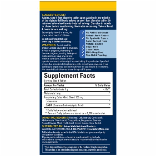 Nature Made® Back to Sleep Fast-Dissolve Berry Tablets 200mg Perspective: back