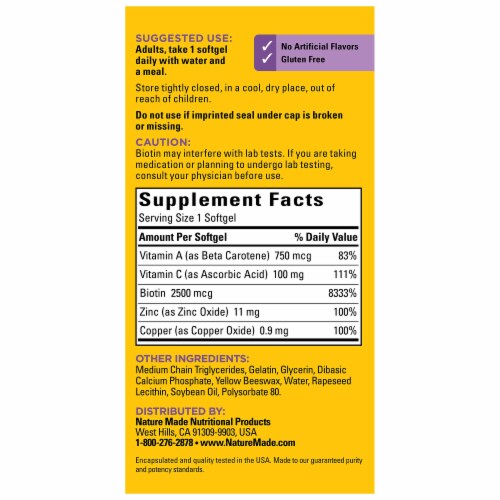 Nature Made® Hair Skin Nails Biotin Softgels 2500mcg Perspective: back
