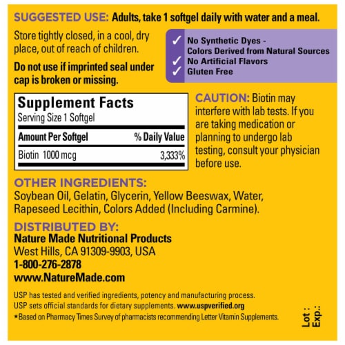 Nature Made® Biotin Softgels 1000mcg Perspective: back