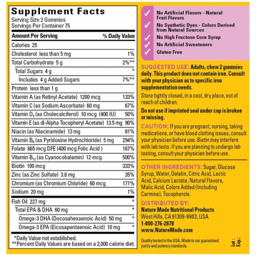 Nature Made® Multi for Her Omega-3 Lemon Orange & Strawberry Gummies Perspective: back