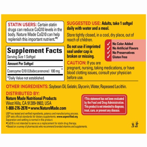 Nature Made® CoQ10 Soft Gels 100mg Perspective: back