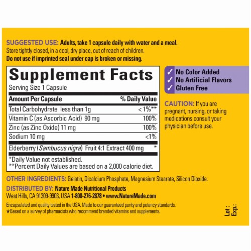 Nature Made® Vitamin C & Zinc Elderberry Capsules 400mg Perspective: back