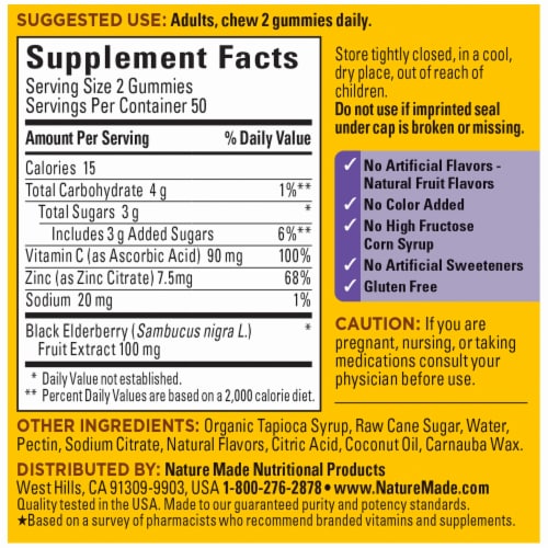 Nature Made® Vitamin C & Zinc Elderberry Gummies Perspective: back