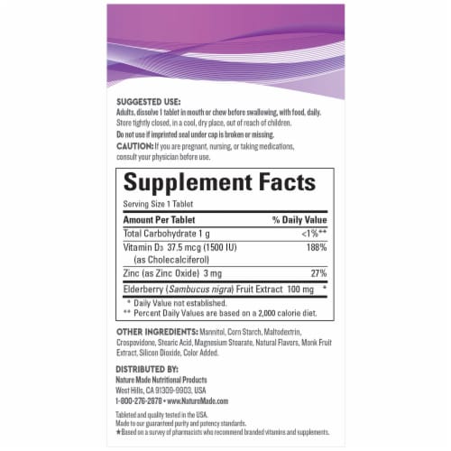 Nature Made® WellBlends™ Elderberry With ImmuneCare™ Tablets Perspective: back