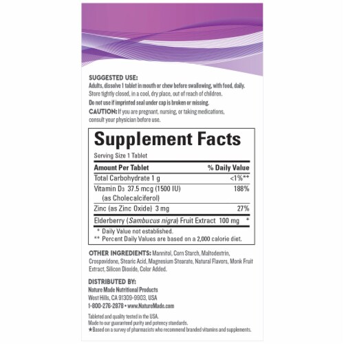 Nature Made® WellBlends™ Elderberry With ImmuneCare™ Tablets Perspective: back