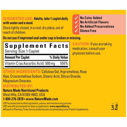 Nature Made® Vitamin C Caplets 500mg Perspective: back