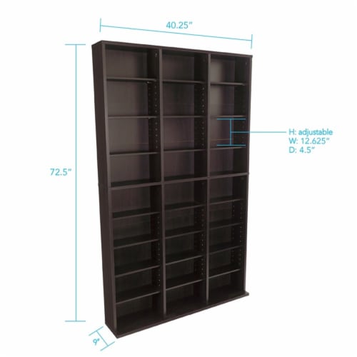 Atlantic Oskar 72 XLarge Triple Slim Multimedia Bookcase in