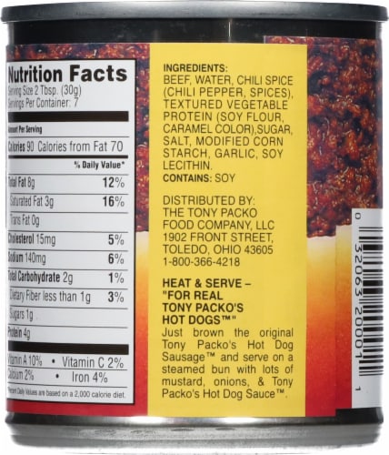 Tony Packo's® Beef Hot Dog Sauce™ Perspective: back