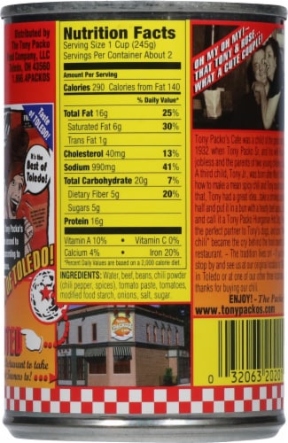 Tony Packo's Cafe® Chili with Beans Perspective: back