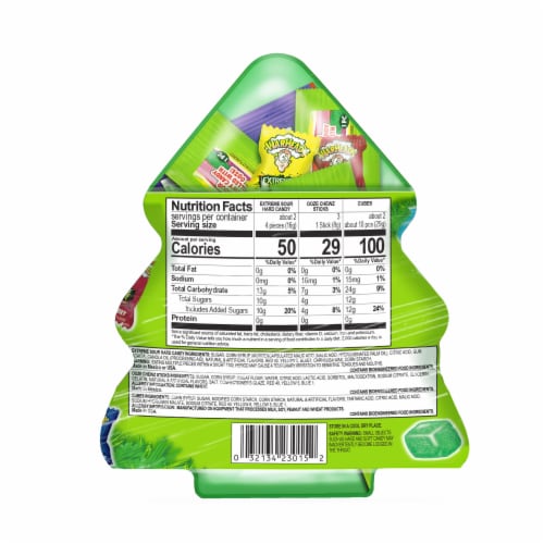 Warheads® Sour Filled Christmas Tree Holiday Candy box Perspective: back