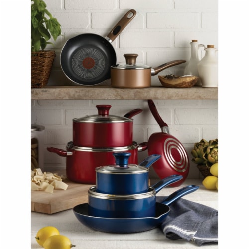 T-Fal B039SE64 Excite 14-Piece Non-stick Cookware Set Red Perspective: back