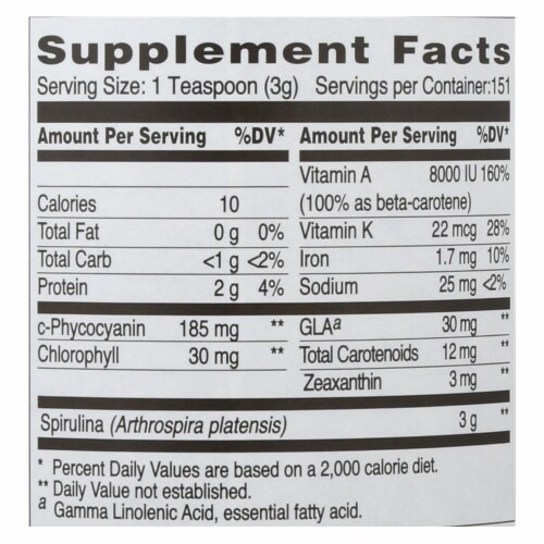 Earthrise Spirulina Natural Powder - 16 Oz Perspective: back