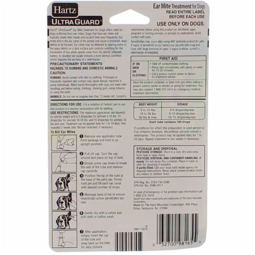 Hartz UltraGuard Dog Ear Mite Treatment, 0.101 fl oz, 3 Ct Perspective: back