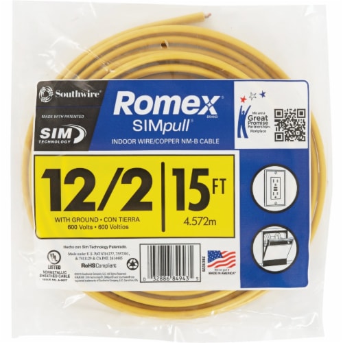 Romex 15 Ft. 12/2 Solid Yellow NMW/G Electrical Wire