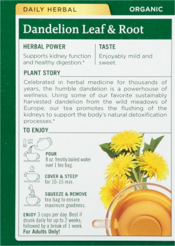 Traditional Medicinals Organic Dandelion Leaf & Root Tea Bags 16 Count Perspective: back