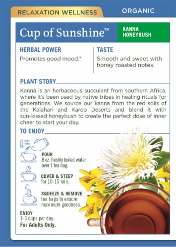 Traditional Medicinals® Kanna Honeybush Organic Cup of Sunshine™ Tea Bags Perspective: back