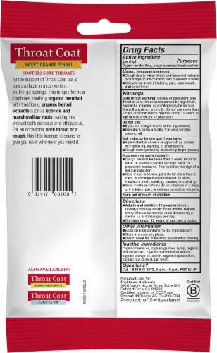 Traditional Medicinals® Organic Sweet Orange Fennel Throat Coat® Menthol Cough Drops Perspective: back