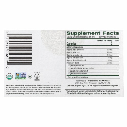 Traditional Medicinals Organic Mother's Milk® Original with Fennel & Fenugreek Caffeine Perspective: back
