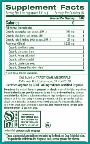 Traditional Medicinals® Organic Stress Ease® Immune Tea Bags Perspective: back
