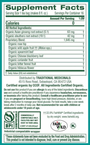 Traditional Medicanals® Organic Stress Ease Focus Ginseng Wild Apple Mint Herbal Tea Bags Perspective: back