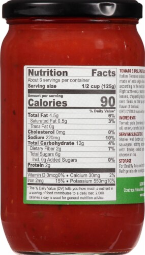 Orti D'italia Gluten Free Tomato & Basil Pasta Sauce Perspective: back