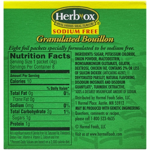 Herb-Ox Sodium Free Chicken Flavor Granulated Bouillon Packets Perspective: back